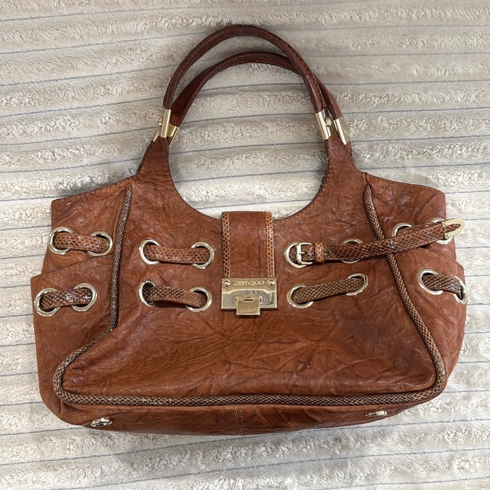Jimmy Choo Brown Leather and Snakeskin Ramona Tote